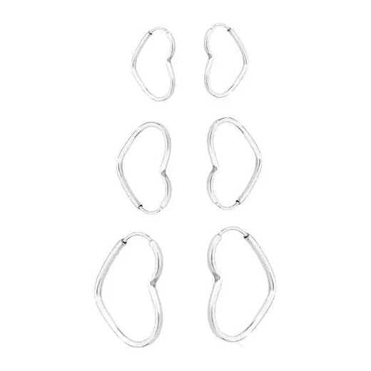 Brincos Trio kit 3 pares de argola coração prata 925 legítima segundo e terceiro furo