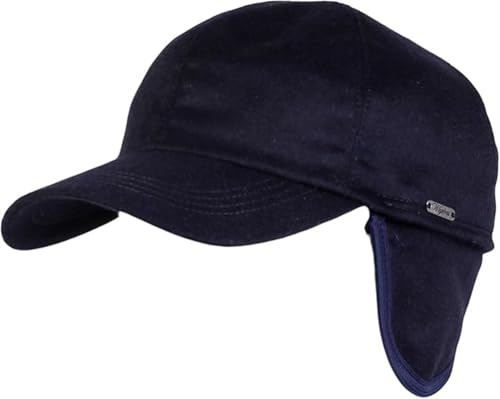 Wigens Kent 100% Cashmere Baseball Cap with Earflaps Navy