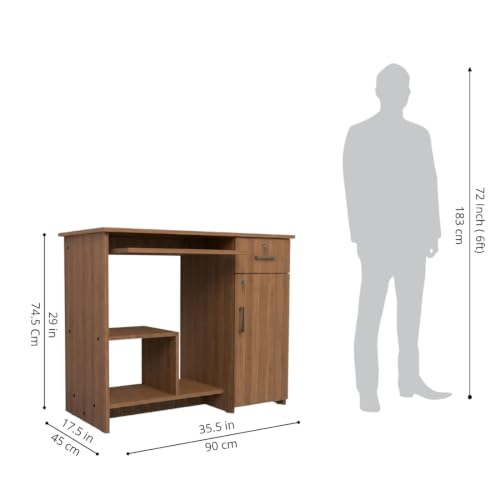Image of Buker Study Table | Engineered Wood | Storage Cabinet for Students, Adults & Professionals | Open Shelf | Leon Teak Finish