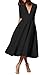 YMING Womens 1950s Elegant Dress V Neck Evening Party Dresses 3/4 Sleeve Flared Maxi Dress Blk L