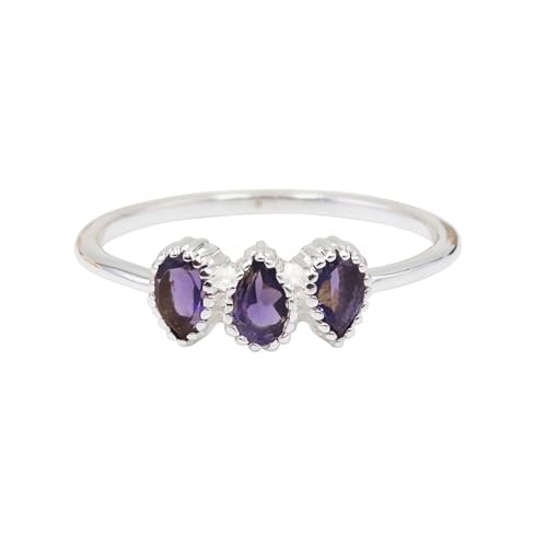 Bague améthyste pour femme en argent 925 avec 3 pierres violettes taille 9