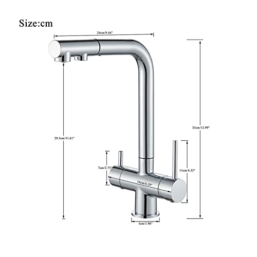 PDOLIGBDN Chrome Brass Pull Out Filtered Kitchen Faucet Dual Handle Hot Cold Drinking Water 3-Way Filter Purification Mixer Taps(Color:Chrome)