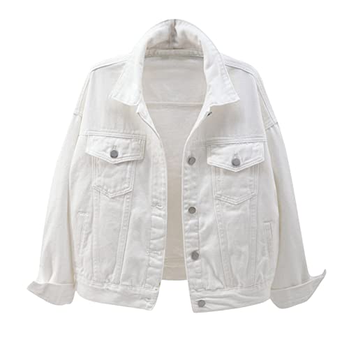 Generisch Chaqueta vaquera para mujer, monocolor, chaqueta vaquera, chaqueta corta de solapa corta, chaqueta corta estética ligera para mujer, abrigo vaquero con botones, abrigo vaquero, informal
