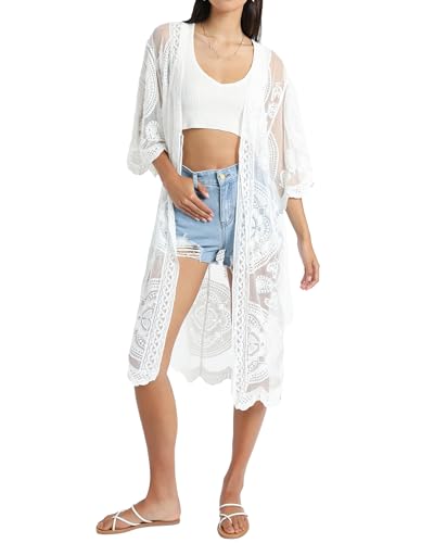 Image of Bsubseach Women Mesh Cardigan Bikini Beach Kimono Open Front Swimsuit Cover Ups Swimwear
