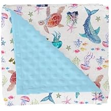 Fantasy Sea Animals Baby Blanket for Girl Boy Turtle Whale Jellyfish Corals Soft Mink Dotted Backing Double Layer Receiving Blanket Nautical Marine Life Bed Throws for Newborn Toddler Nursery 30x40