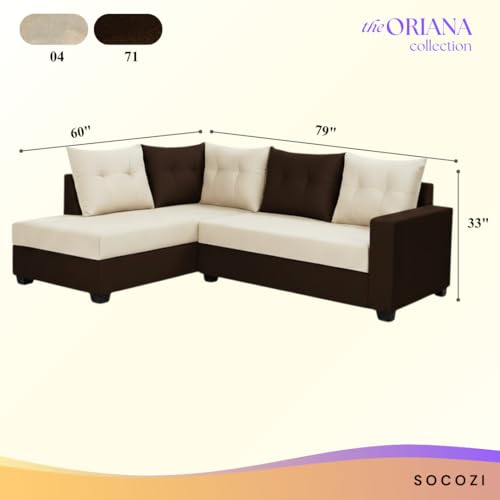 Image of SOCOZI Oriana 4 Seater LHS L Shape Sofa Set | Soft Velvet Suede Fabric | Modern Design | Plush Comfort Cushions for Living Room (Dark Brown-Cream)