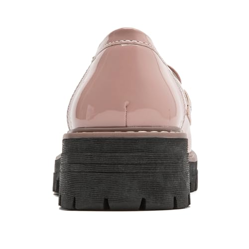 Image of Womens Loafers Comfortable Platform Penny Loafer Chunky Heel Business Casual Dress Shoes Fashion Patent Leather Women's Loafers & Slip-ons
