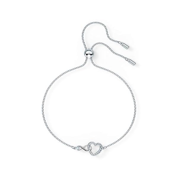 SWAROVSKI-Womens-Infinity-Heart-Jewelry-Collections-Rose-Gold-Tone-Rhodium-Finish-Clear-Crystals Swarovski Infinity Heart Bracelet with White Crystals, Infinity Symbol and Heart Intertwined on a Rhodium Plated Adjustable Chain