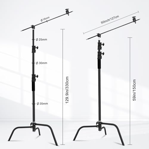 Image of Heavy Duty C Stand 10.8ft /330cm 100% Stainless Steel C-Stand with Boom Arm