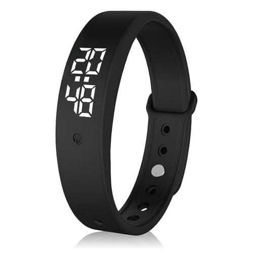 Vibrating Alarm Reminder Wristband, Silent Alarm Watch Will Not Disturb Others Clock Pill Reminder Temperature Measurement for who with Partners/Heavy Sleepers Deaf People/New Borns (Black)
