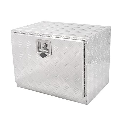 FGJQEFG 24 Inch Tool Box Truck Car Outdoor Trailer Pickup Underbody Toolbox,RV Storage Organizer,Underbed Tools Organizer W/Lock Latch w/Keys,Silver Aluminum 5 Bar Tread Tool Box(24''X17''X18'')