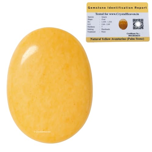 Image of Certified Yellow Aventurine Crystal Palm Pebbles Stones for Anxiety Stress Relief Massage - AAA Grade Original Healing Gemstone Agate Palm Stone for Yoga Meditation Spiritual Reiki Feng Shui