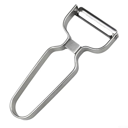 Pelapatate in acciaio inox per verdure e frutta, affettaverdure con lame seghettate e piatte, gadget da cucina ergonomico per grattugiare cavoli e preparare insalate (Serrated S)