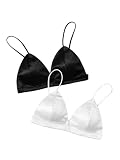 WDIRARA Women's 2 Piece Satin Wireless Bralette Spaghetti Strap Bras Black and...