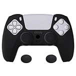 PlayVital Black Pure Series Anti-Slip Silicone Cover Skin for ps5 Controller, Soft Rubber Case for ps5 Wireless Controller with Black Thumb Grip Caps