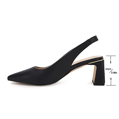 Jeimpoey Womens Slingback Heels Closed Point Toe Pump Shoes Chunky Block Heels Black #TOP4