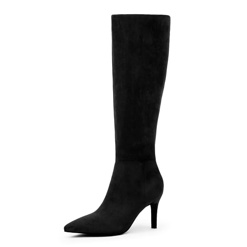 Image of Easyfox Knee High Boots Women Pointed Toe Stiletto Heel Tall Boots | Side Zipper,3 In Stiletto Heel,Fall Spring Winter Fashion Dress Tall Boots,Evening Bridal office Long Boots