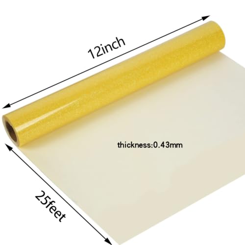 Image of guangyintong Heat Transfer Vinyl Glow Glitter HTV Rolls, Yellow 12 inch x 25ft
