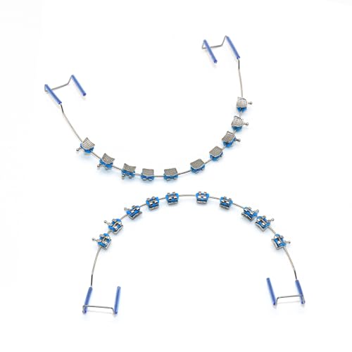 1 Pack Temporary dental decorations with metal wires, metal brackets and orthodontic ligatures, props for orthodontists to explain, props for dental students to practice. (Blue)
