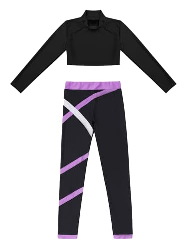 easyforever Kids Girls Long Sleeves Crop Tops And Athletic Leggings Gymnastics Workout Outfits Stylish Dance Clothes Set Lavender 6 Years3