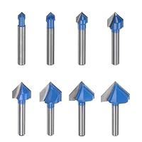 QUARKZMAN 1 Satz Fräser 6,3/8,1/9,5/12,7/15,8/19/22/25,4 mm Durchmesser 1/4 Schaft 90 Grad V-Typ Hartmetall-Endfräser für Schreinerei Gravur Kantenschneider Werkzeuge