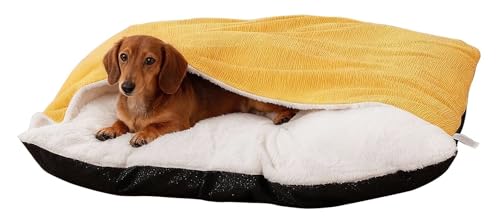 Sac de Couchage Panier pour Chien Fermé Anti-Anxiété Nid Douillet Chaud Confortable 2 en 1 en Velours Côtelé Coton Lit Grotte Antidérapant Lavable pour Petits...