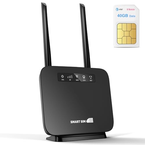 SmartSim 4G LTE WiFi Router with 40GB 1 Month Data Sim Card, Portable Modem WiFi Router with Sim Card Slot|300Mbps WiFi, 3000mAh Battery WiFi Mobile Hotspot Router for Home/Office/RV/Camping