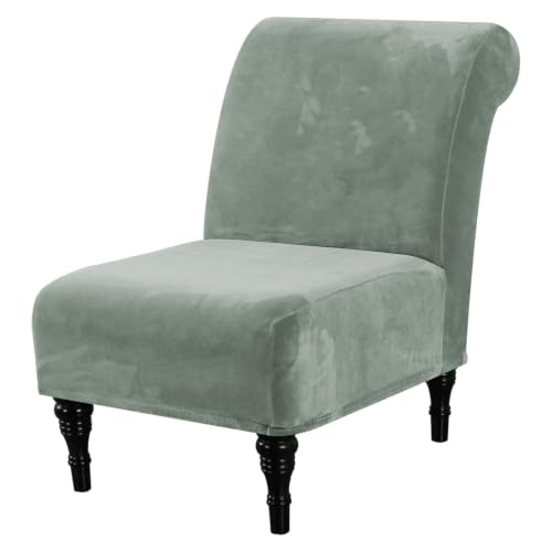 H.VERSAILTEX Armless Accent Chair Covers Thick Velvet Armless Chair Slipcovers High Stretch Chair Covers for Living Room Hotel Machine Washable Furniture Protector with Elastic Bottom, Seagrass