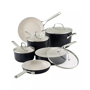 KitchenAid 84837 10 Pc Hard Anodized Nonstick Ceramic Cookware Set Matte Black