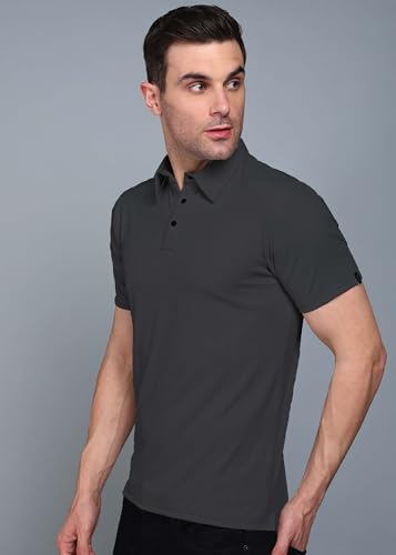 Image of INKKR Men Soild Polo Neck Texture T-Shirt
