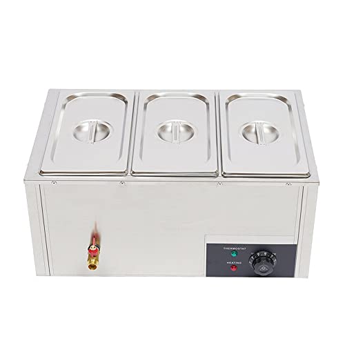 Bain Marie Food Warmer 3-Pan Food-Grade Electric Buffet Warmer Container Commercial Countertop Steam Table Food Warmer for Catering, Restaurants, Party Buffets 850W 7.3Qt/Pan