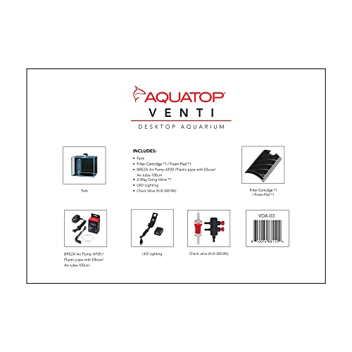Aquatop Venti Professional Showcase Glass Aquarium Kit, 2-Gallon – For Freshwater Fish Tanks, Led Light, Breza Air Pump & Replaceable Filter Cartridge, All In One Tank, Aquarium Tank #TOP1