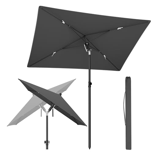 SONGMICS Sonnenschirm Balkon, 190 x 120 cm, Gartenschirm rechteckig, UPF 50+ Sonnenschutz, knickbar, Terrassenschirm, Outdoor Garten Terrasse Strand, Tragetasche, ohne Ständer, grau GPU024GZ01