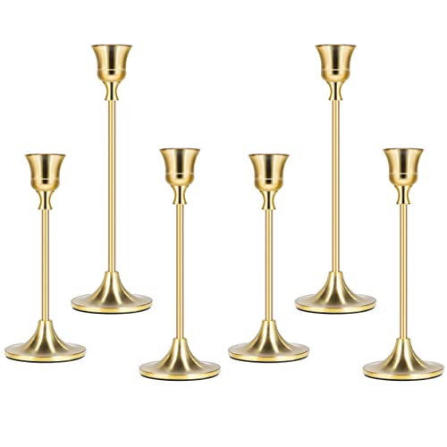 Denique Gold Candlestick Holders Set Of 6, Decorative Candle Holder For Taper Candles, Vintage Candlestick Holders Set For Centerpieces, Home Decor, Wedding, Dinning, Party, Interior Decorating #TOP12