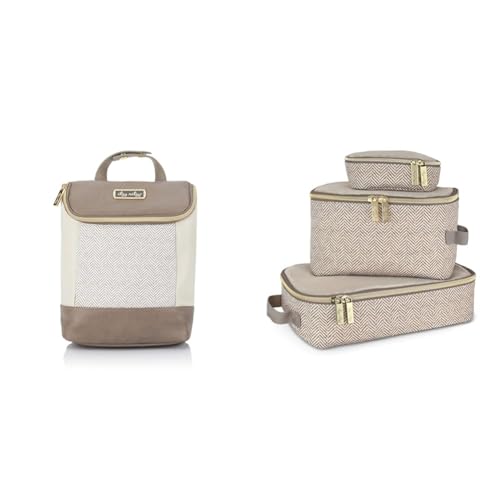 Image of Itzy Ritzy Insulated Bottle Bag – Keeps Bottles Warm or Cool & Packing Cubes - Set of 3 Packing Cubes or Travel Organizers; Each Cube Features a Mesh Top, Double Zippers and a Fabric Handle; Taupe