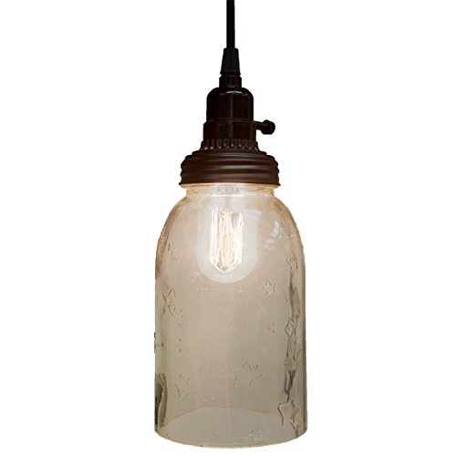 TG,LLC Treasure Gurus Big Rustic Star Mason Open Bottom Jar Pendant Lamp Hanging Light Primitive Decor