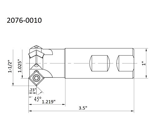 Image of HHIP 2076-0010 45 Degree 3-Insert Indexable Chambering End Mill, 1-1 /2 inch x 1 inch Shank