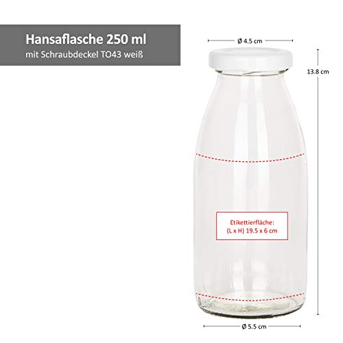 Foto von MamboCat 6er Set Saftflaschen 250ml + Twist-Off Deckel TO43 weiß I Leere Flaschen zum Befüllen I Weithalsflasche zum Einkochen I Einmachflaschen Milchflaschen I Runde Glasflaschen luftdicht