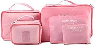 شنط منظمة للسفر- 6 قطع لتخزين الأمتعة والملابس والاكسسوارات، شنطة خفيفة الوزن بسوستة لشنط السفر، مثالية للسفر والعطلات والاستخدام المنزلي (وردي)