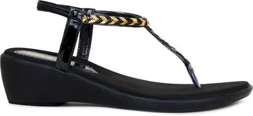 Image of Action Women's Suede Ankle Strap Sandals| Black with Gold Chevron Pattern| Stiletto Heel Black