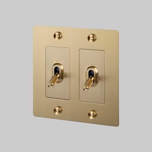 Buster and Punch 2 Gang Double Toggle Light Switch 1-Way Cross Knurl Without Logo in Brass