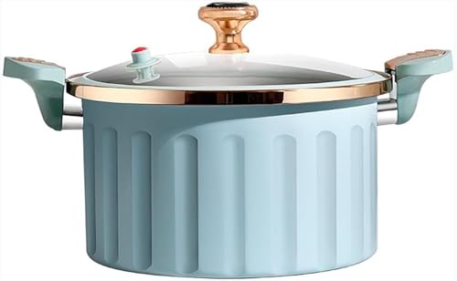 Microolla a presión esmaltada antiadherente de 8 l, olla multifuncional con sistema de bloqueo para sopas, estofados, frituras y cocción al vapor.(Blue)