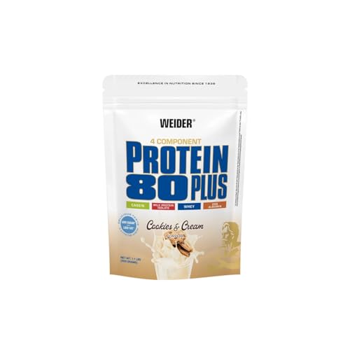Weider - Protein 80 Plus - 4-Komponenten Protein Pulver - Hoher Proteingehalt mit 80% Eiweiß - Cremige Shakes mit Calcium & Vitamin B6-500g - Cookies & Cream