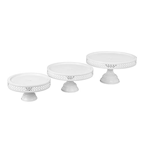 Image of Non Revolving Metal Cake Stand Pedestal Set of 3, White, 13 inch, 11 inch, 9 inch Diameter