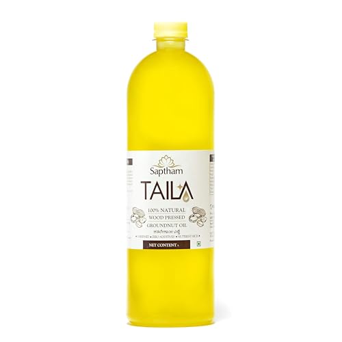 Image of Saptham 100% Wood PressedCold Pressed Groundnut Oil |Mungphali Oil |100% Naturtal |Farm extracted| Kaachi Ghani | No GMO (New-SapthamGN 1L)