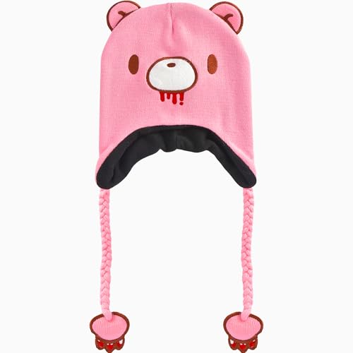 Concept One Gloomy Bear Beanie Hat, Peruvian Winter Knit Cap with 3D Ears and Tassels