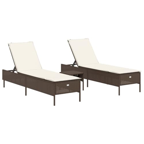 vidaXL Ensemble de chaises Longues et Coussins 3 pcs Marron Poly rotin, transat, lit de Repos de Jardin, Meuble d'extérieur, Chaise Longue d'extérieur