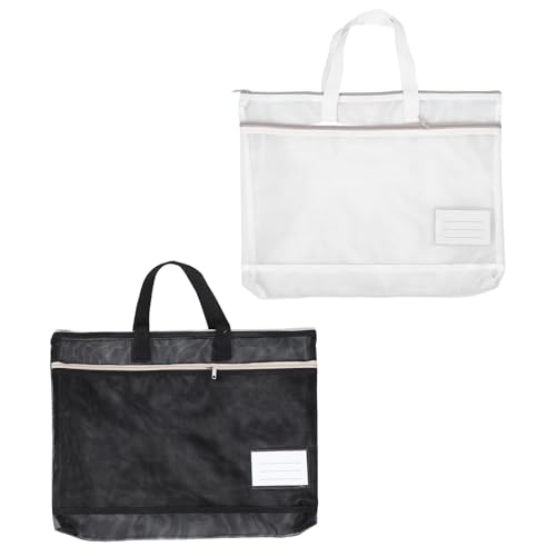 POPETPOP Bolsa de Almacenamiento A3 con Cremallera para Documentos y Carteles Portafolios de Arte con Asa Nylon Resistente Gran Capacidad 2 Piezas Blanco y Negro Adecuado para
