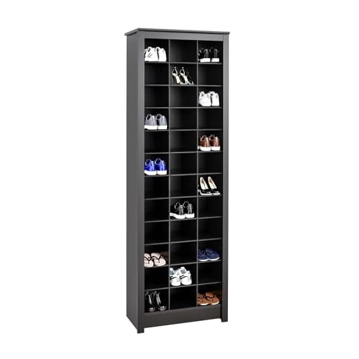 Prepac Space-Saving 36 Pair Shoe Storage Cabinet With Cubbies, 13"D x 23.5"W x 72.5"H, Black