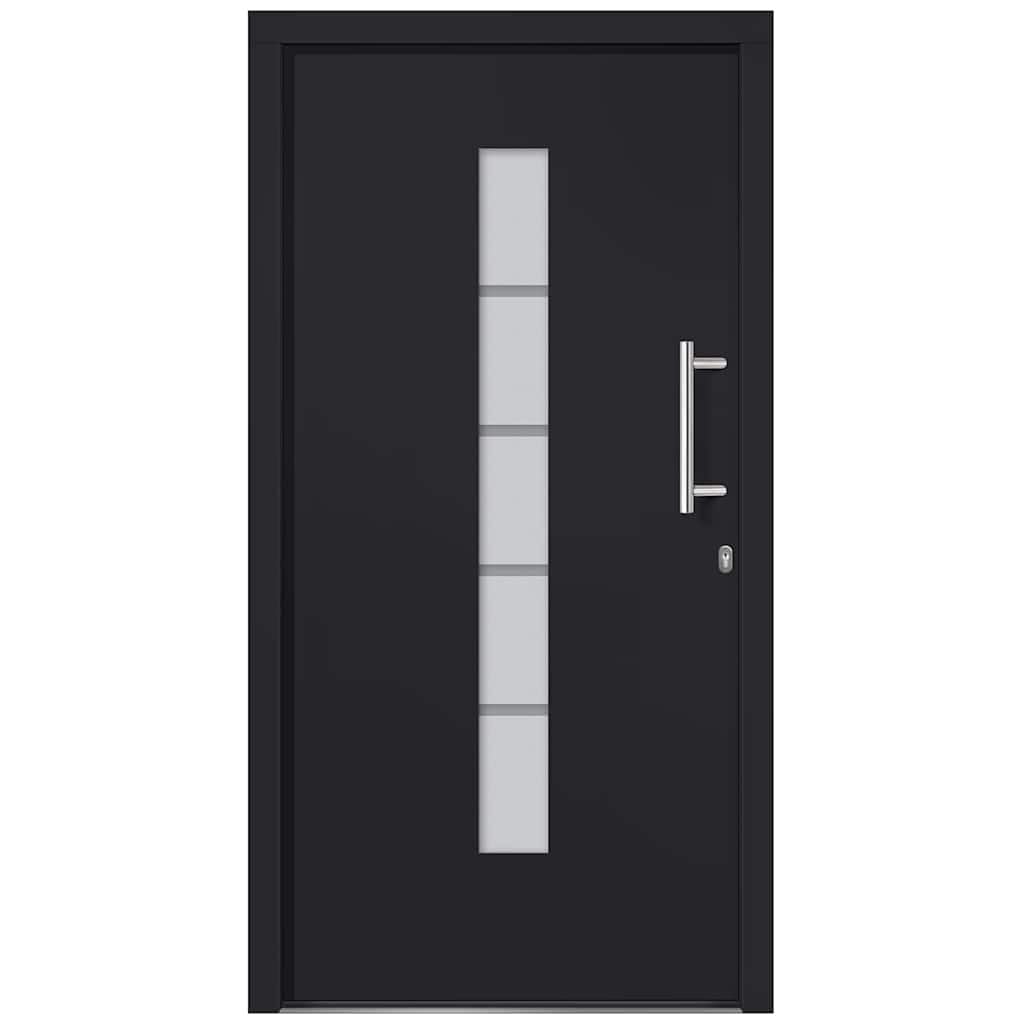 Drzwi wejściowe z aluminium i PCW antracytowe 110 x 210 cm z 5-krotnym zamkiem bezpieczeństwa, izolacja cieplna, izolacja akustyczna, przeszklenie izolacyjne, stabilna rama i blokada do drzwi